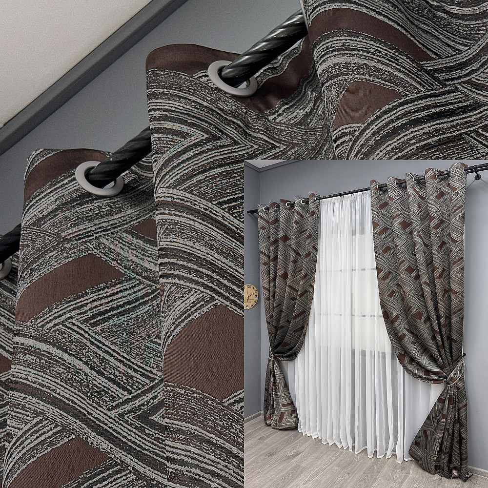 Комплект штор на люверсах VR-Textil Жаккард Mystery № 1623ш Серый с венге 150х280 см 2 шт (37-0205) Киев - изображение 1