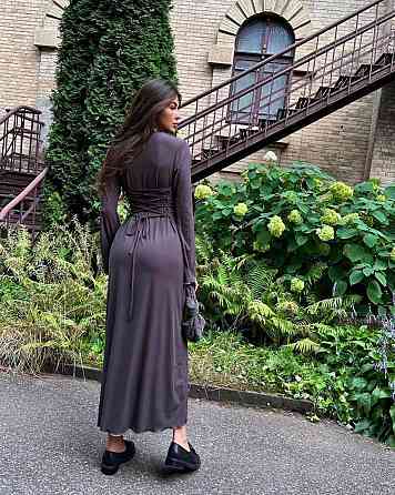 Женское элегантное базовое платье рубчик резинка Графит Одесса