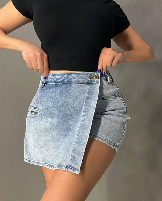 Шорты юбка женские M.Sara 6077 джинсовые короткие голубые, голубой, L, L, 84 см, 105 см Киев - изображение 17