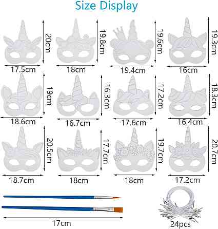 Набір масок єдинорога 24 шт паперові для розмальовки рожевий різнобарвний з пензлем і резинками креативний набір для дітей Київ