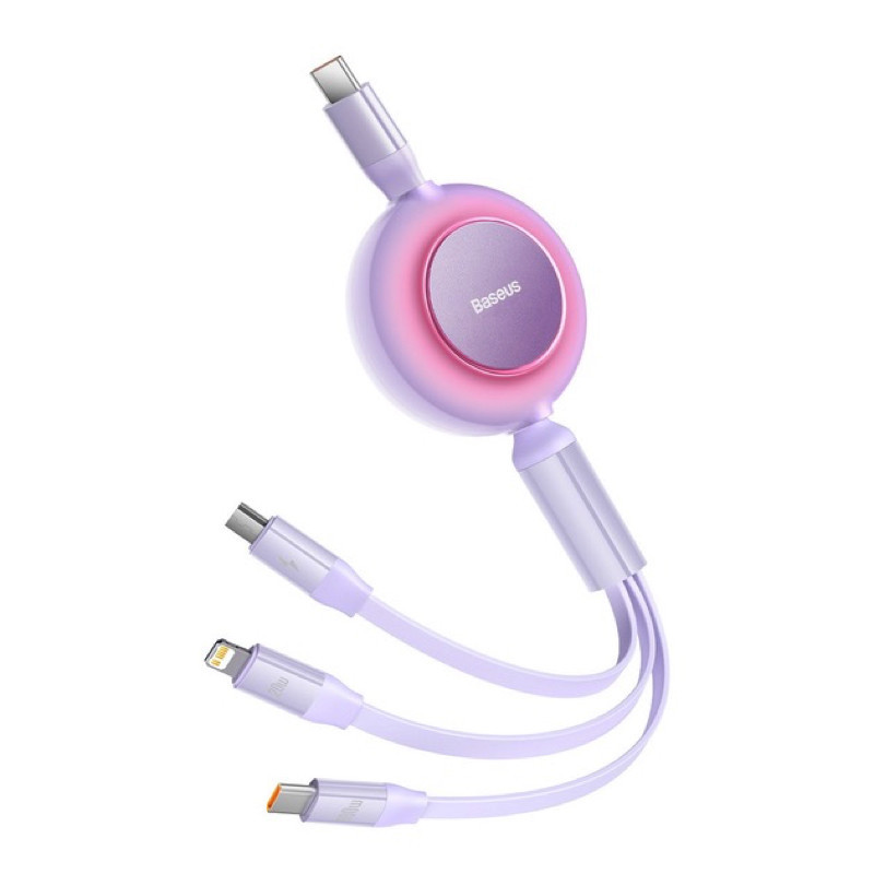 Кабель Baseus Bright Mirror 2 Series Retractable 3-in-1 Fast Charging  Data Cable Type-C to M+L+C 100W 1.1m Purple Київ - фото 3
