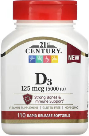 Витамин Д3 21st Century D3 125 mcg (5000 IU) 110 гэл капс Киев
