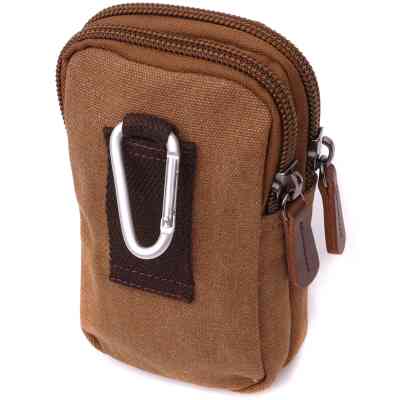 Сумка Vintage На пояс з металевим карабіном з текстилю Коричнева (22225) Вінниця