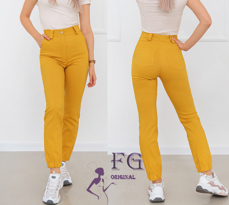 Жіночі брюки джогери "Rivier" тонкі оптом | Норма і батал | Розпродаж моделі 42, Гірчичний Київ - фото 2