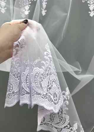 Тюль VR-Textil 1844т Фатин з вишивкою та люрексом Холодний білий 350х270 см (42-0950) Київ