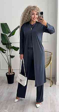 Женский базовый прогулочный костюм тройка: кардиган футболка и штаны трикотажный рубчик Графит, 46/48 Одесса