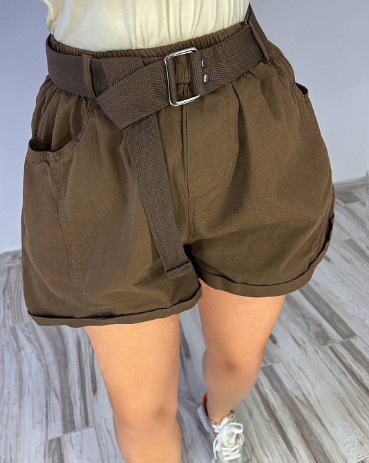 Шорты женские A-N 5701 мом на резинке с ремнем короткие коричневые, коричневый, M, M, 80 см, 105 см Киев - изображение 11
