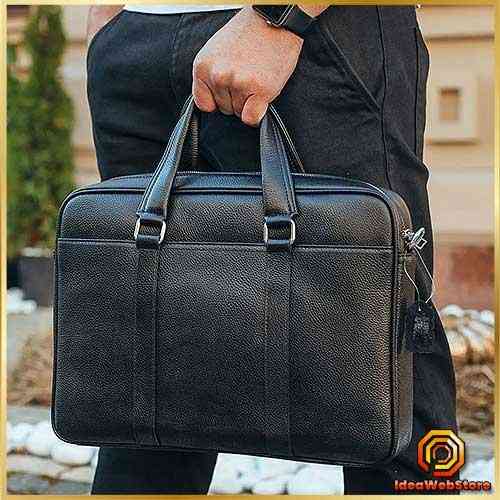 Чоловіча шкіряна сумка портфель для документів і ноутбука чорна ділова класична на плече містка Київ
