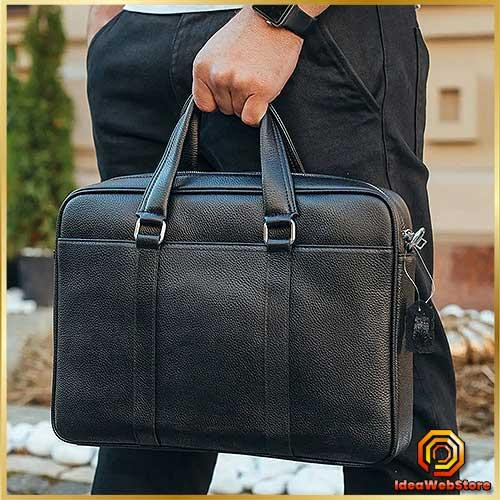 Чоловіча шкіряна сумка портфель для документів і ноутбука чорна ділова класична на плече містка Київ - фото 1