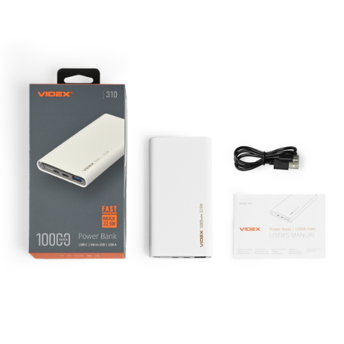 Павербанк 10000 mAh Videx VPB-310-W 22,5W білий Житомир