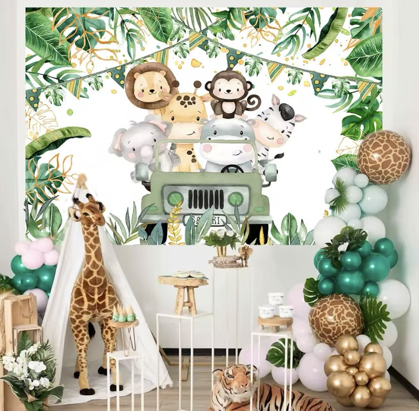 Банер на стіну для дитячої кімнати фотозона на свято дитині Тварини на авто 150 на 100 см різнкокольоровий Київ - фото 2
