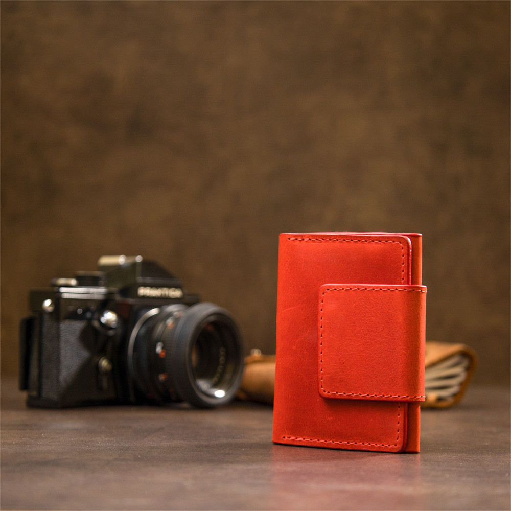 Кожаная винтажная визитница GRANDE PELLE 11407 Красный Киев - изображение 8