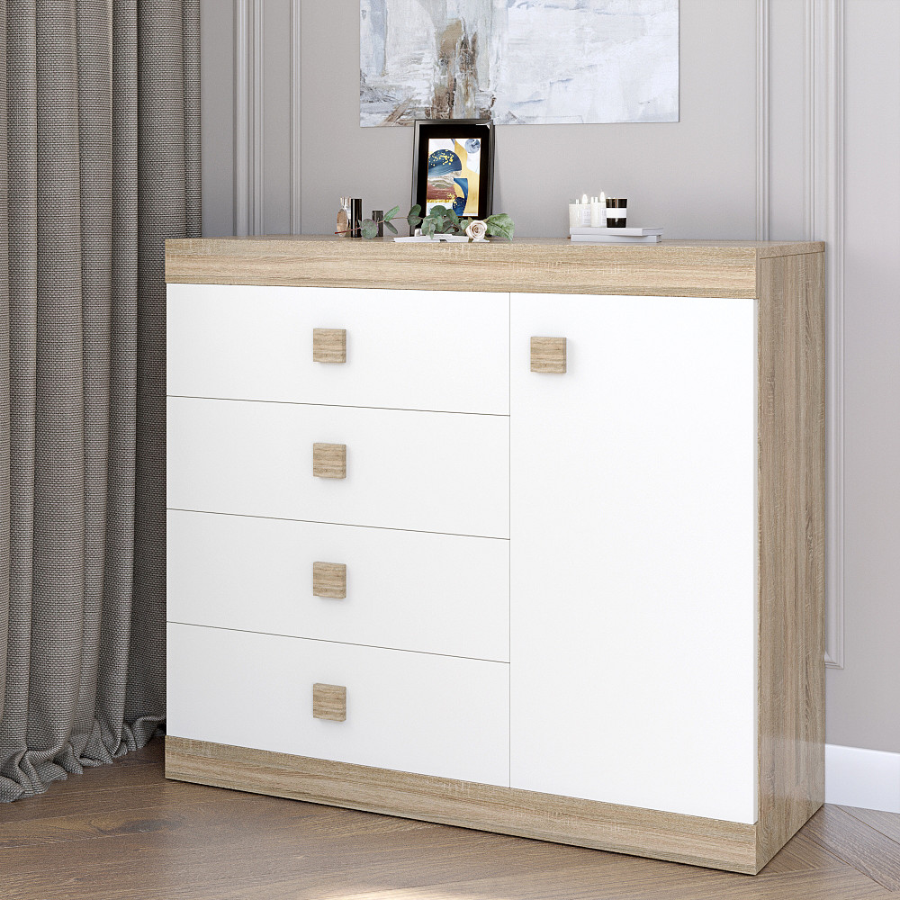 Комод с дверью и 4-мя ящиками Эверест Соната-5 105х38х94 дуб сонома + белый (DTM-2062) Львов - изображение 1