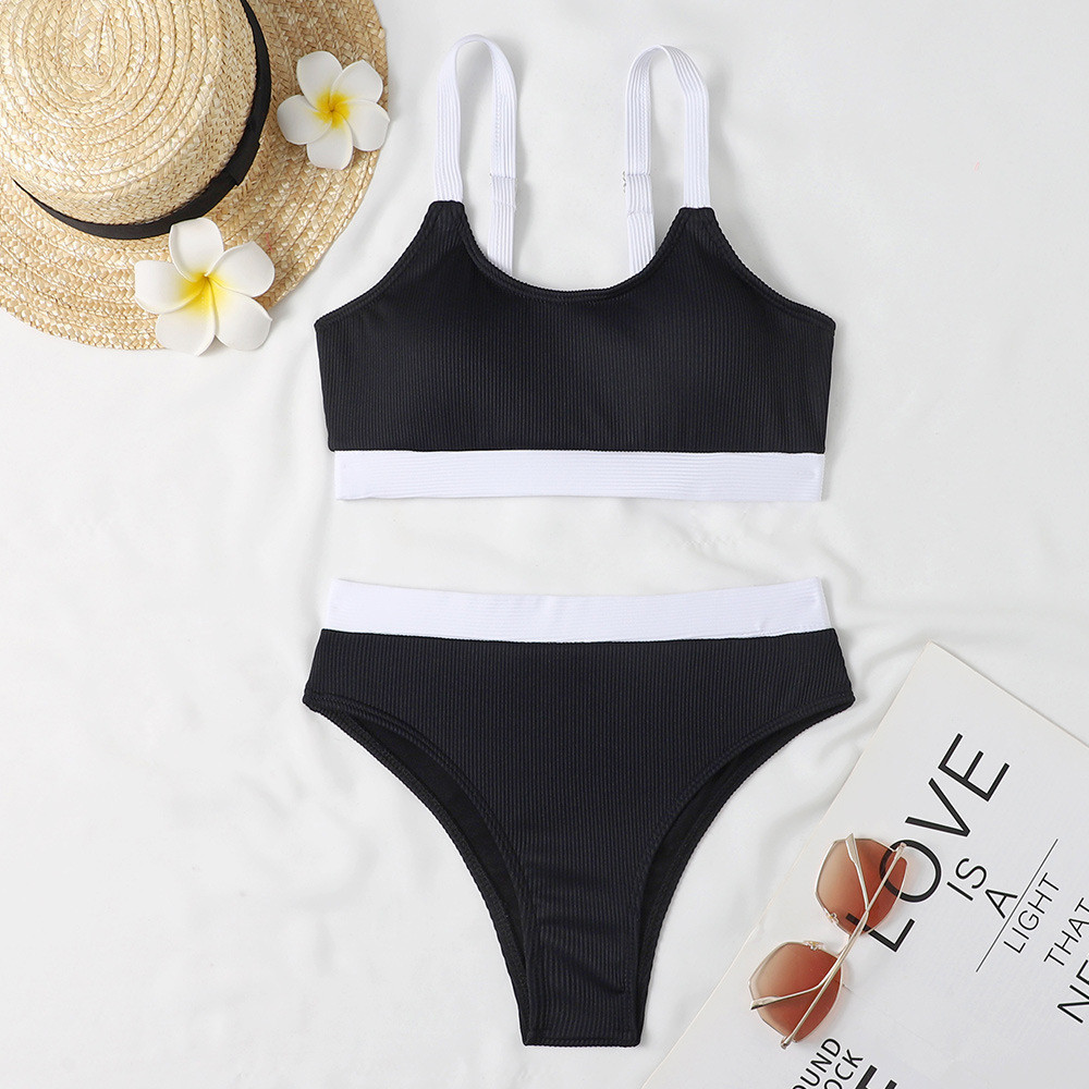 Купальник в рубчик роздільний з високою талією S чорно-білий Київ - фото 5