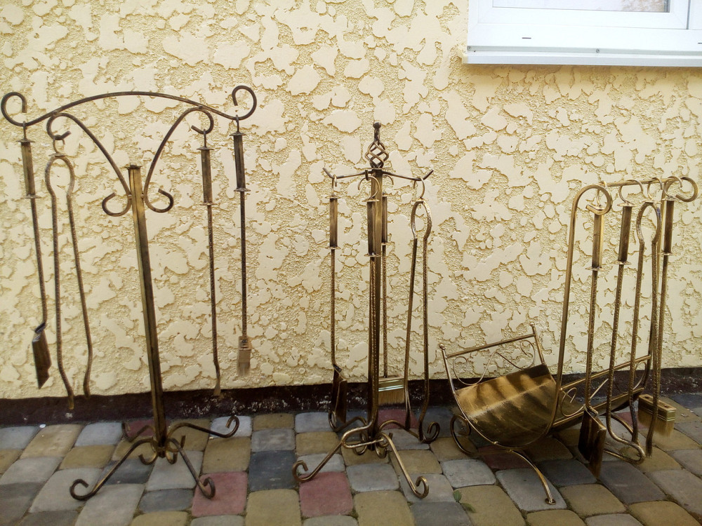 Кований набір для каміну K-008 (стійка, совок, щітка, кочерга, щипці) Б3917 Чорний Київ - фото 9