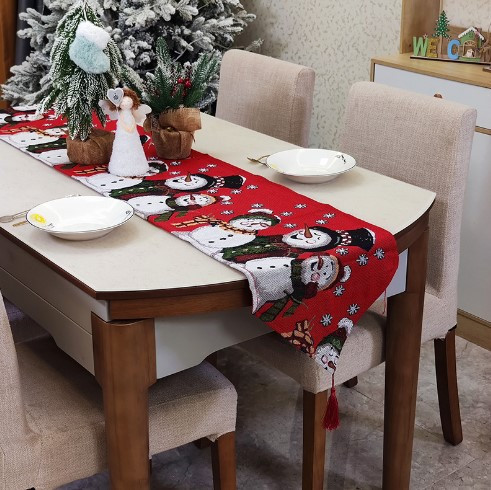 Скатертина новорічна Сніговики вузька 180 на 33 см різнобарвний Київ - фото 1