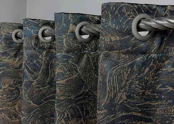 Комплект штор на люверсах VR-Textil Жаккард Fantasy № 1634ш Синий с золотистым 150х280 см 2 шт (37-0186) Киев