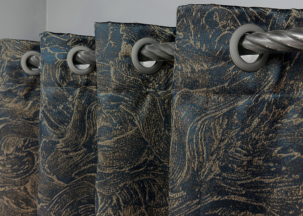 Комплект штор на люверсах VR-Textil Жаккард Fantasy № 1634ш Синий с золотистым 150х280 см 2 шт (37-0186) Киев - изображение 6