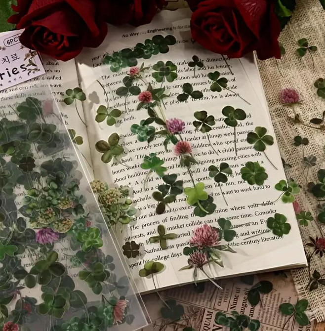 Глянцеві наклейки з конюшиною, 6 листів, самоклеючі ПВХ-стікери з блискучим покриттям для скрапбукін Київ - фото 2