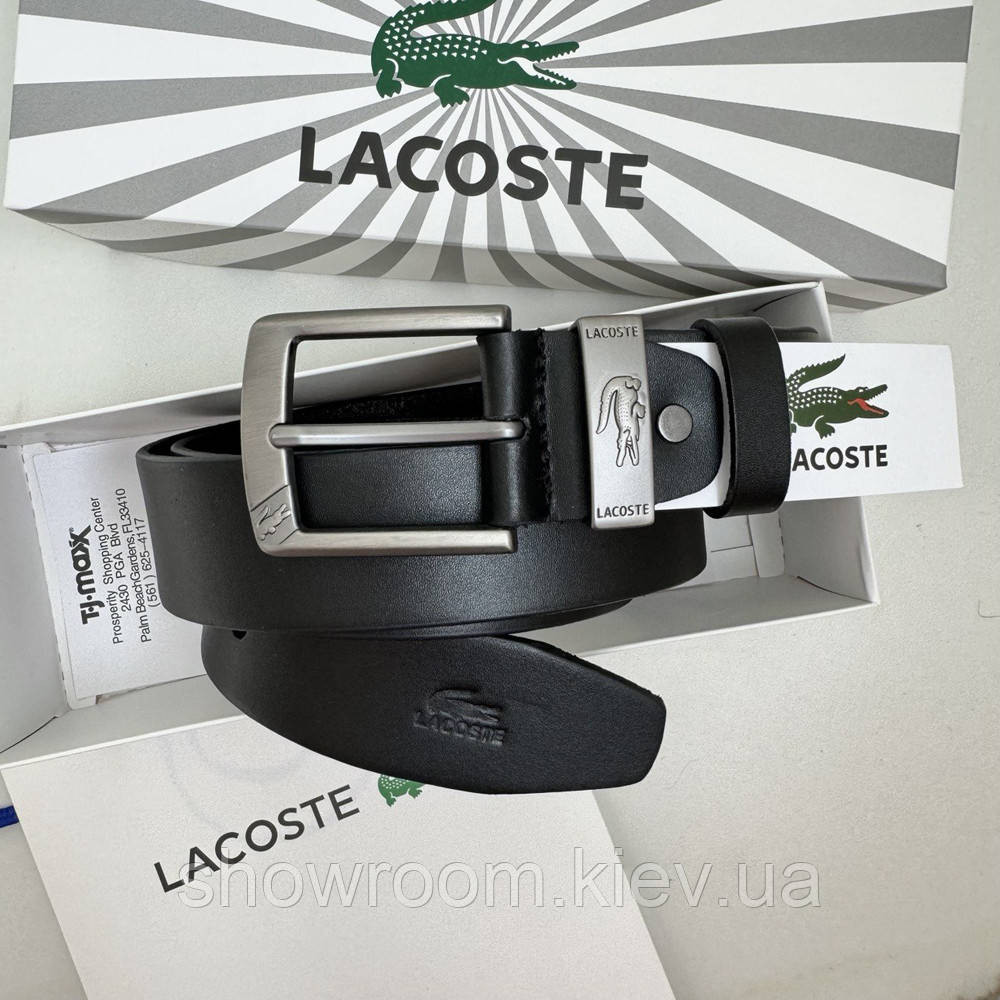 Мужской кожаный брендовый ремень Lacoste (996) черный Киев - изображение 8