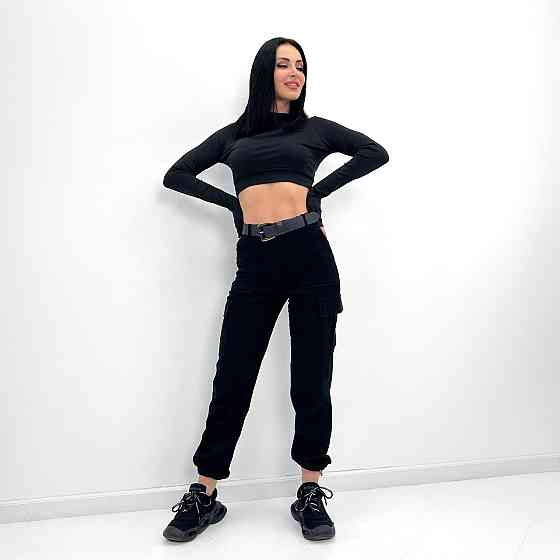 Жіночі вельветові брюки карго "Urban" оптом | Батал Чорний, 50 Київ