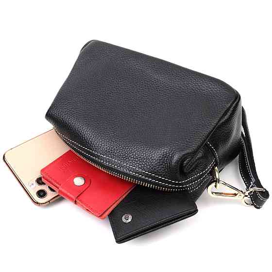 Елегантна жіноча сумка з двома ременями з натуральної шкіри Vintage 22276 Чорний Київ