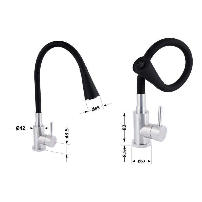 Змішувач для кухні Lidz Aria 015F31 з гнучким виливом LDARI015F31BNK31872 Black / Nickel сатин/чорний Київ - фото 2