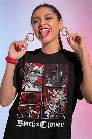 Футболка для хлопчика з аніме принтом Чорна конюшина оверсайз (зріст від 165 до 180) Чорний AnimeJ0162m Дніпро