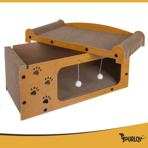 Когтеточка для кошки с двухэтажным домиком из картона и ДВП Purlov (27016) Нововолынск