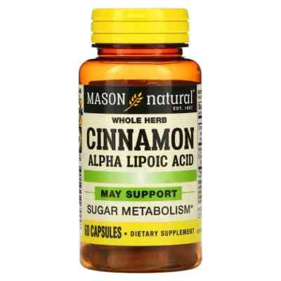 Трави Mason Natural Кориця з альфа-ліпоєвою кислотою, Cinnamon Alpha Lipoic Acid, 60 кап. (MAV-16555) Вінниця