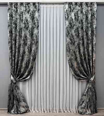 Комплект готових штор VR-Textil Льон Преміум № 1695ш Чорний з сірим 100х290 см 2 шт (31-912) Київ