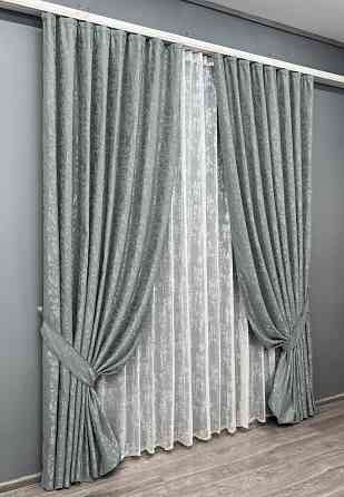 Комплект штор VR-Textil Льон Мармур 100х270 2шт і Тюль 300х270 1264ш-1400т Сірий з білим 71-134/1 Київ