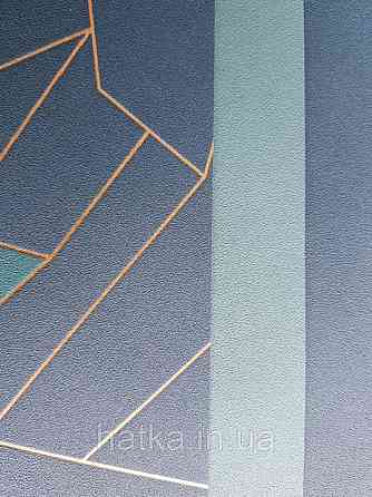 Шпалери вінілові на флізелін AS creation New-life геометрія абстракція смуги золотом фігури сині бірюзові Київ
