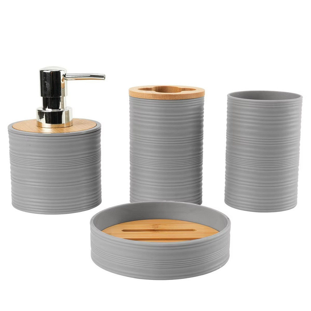 Набор аксессуаров 4в1 для ванной и душа, мыльница,дозатор для мыла, стаканы,пластик серый Каменец-Подольский - изображение 7