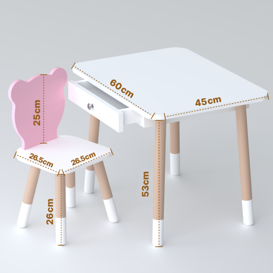 Комплект столу і стільця "Медвежа мордочка" для дітей, білий з рожевим Київ