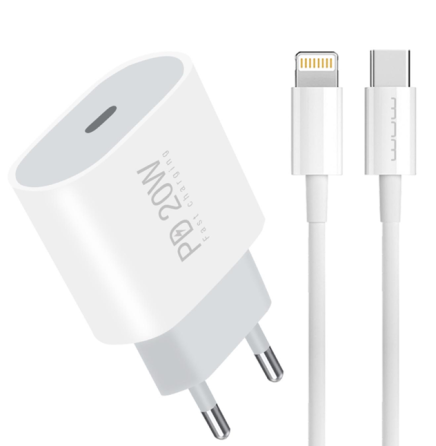 Мережевий зарядний пристрій з кабелем WUW-T79L PD 20W USB C charger with type c to lightning cable Одеса