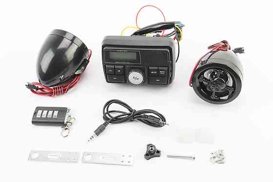 АУДІО-блок з ЖК дисплеєм (МРЗ-USB / SD, FM, пультДУ, сигналізація) + колонки 2шт (чорні "череп") Київ