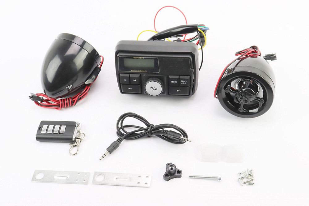 АУДІО-блок з ЖК дисплеєм (МРЗ-USB / SD, FM, пультДУ, сигналізація) + колонки 2шт (чорні "череп") Киев - изображение 1