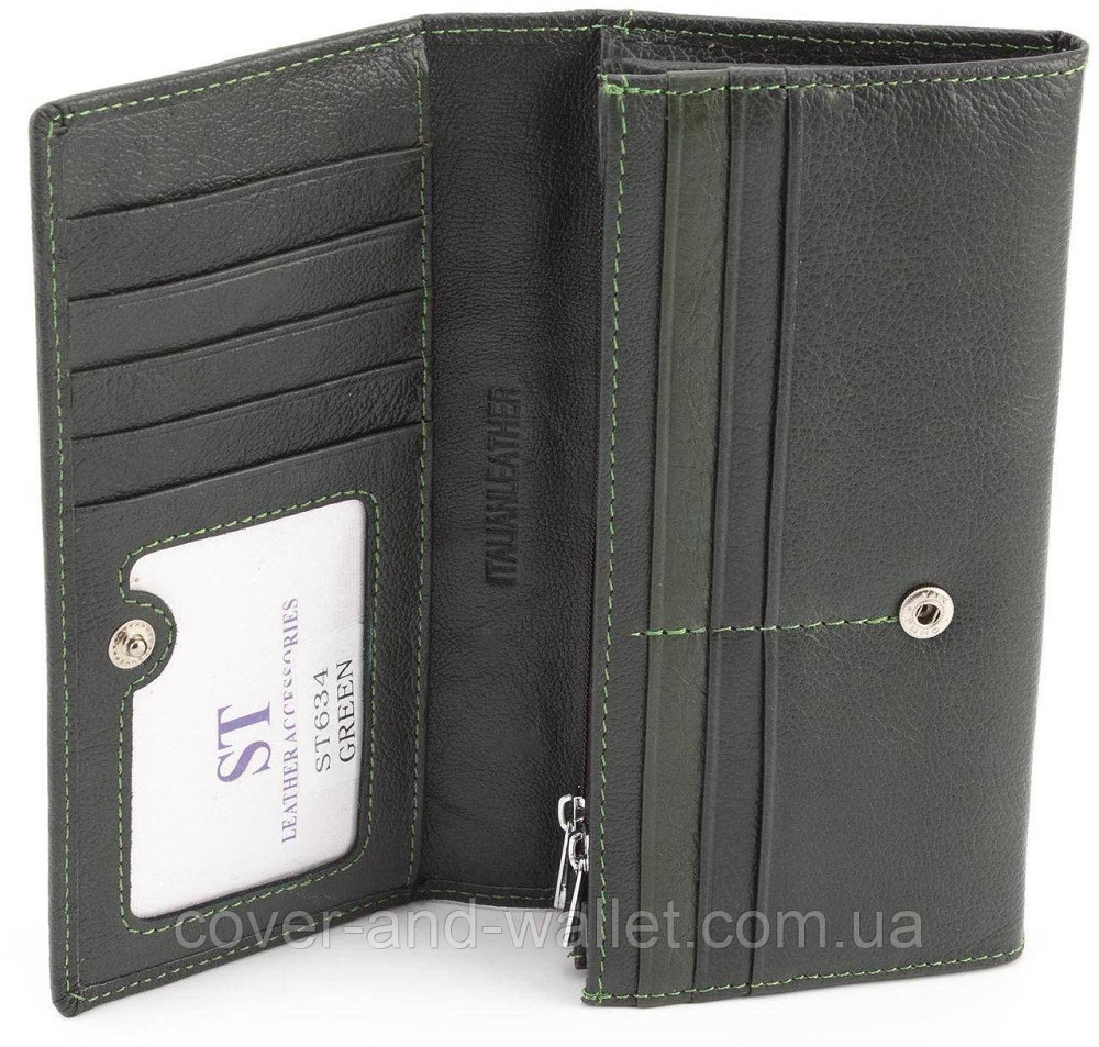 Зеленый женский кожаный кошелёк среднего размера на магнитной застежки ST 634-1B Киев - изображение 4