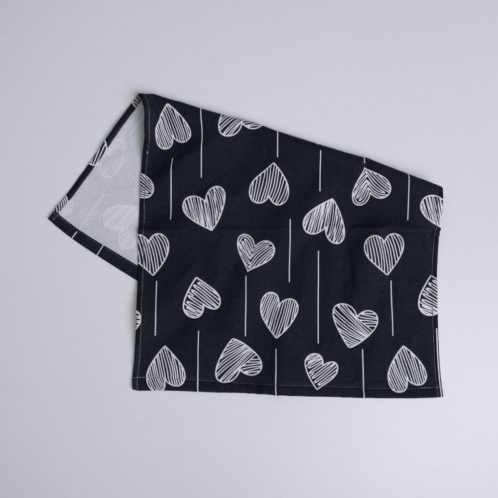 Махровое кухонное полотенце Сердечки 40х60 см 300г/м2 GM Textile (Черный) Сумы - изображение 1