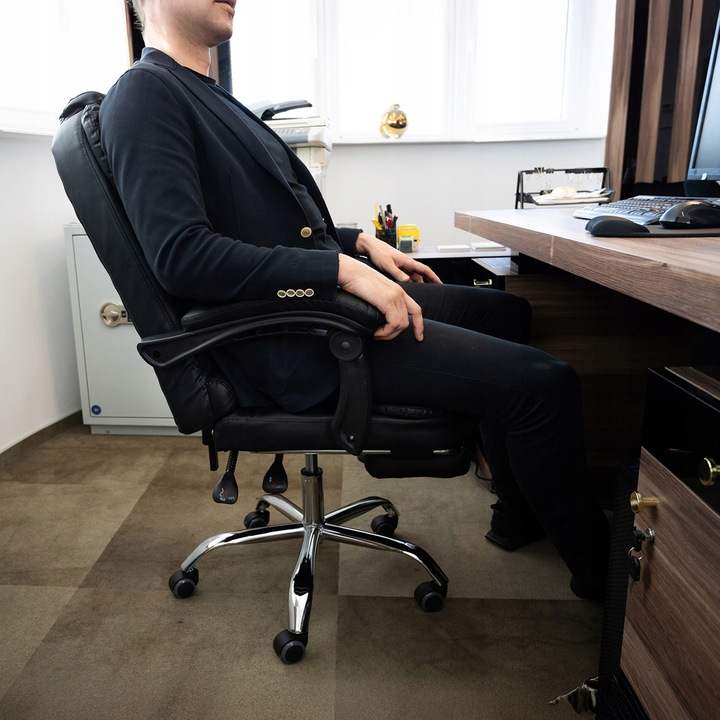 Офісне комп'ютерне крісло Primaveo з підніжкою | Еко-шкіра, Чорне Київ - фото 4