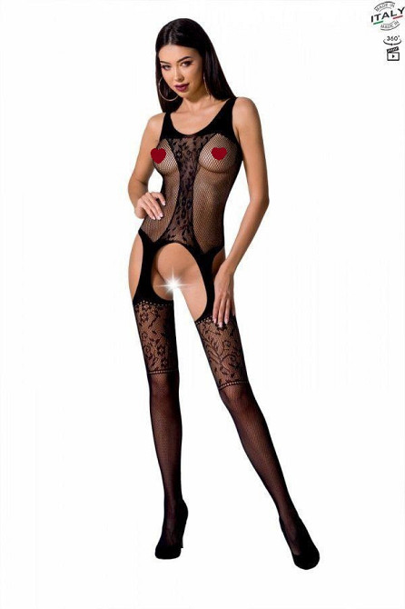Бодістокінг з імітацією панчіх і ажурною вставкою Passion BS072 black Sex Aura Київ - фото 1