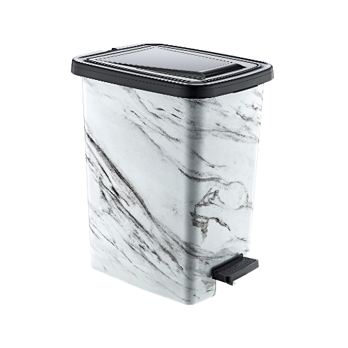 Відро для сміття slim 15л пластик з малюнком білий мармур Decor ELIF Житомир