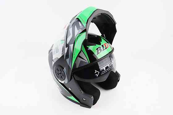 Шолом модуляр, закритий з відкидним підборіддям+відкидні окуляри BLD-159 S (55-56см), ЧОРНО-ЗЕЛЕНИЙ Киев