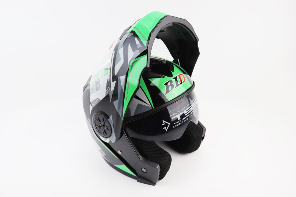 Шолом модуляр, закритий з відкидним підборіддям+відкидні окуляри BLD-159 S (55-56см), ЧОРНО-ЗЕЛЕНИЙ Київ - фото 2