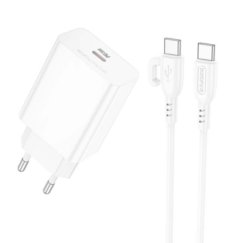 Мережевий зарядний пристрій з кабелем BOROFONE BA21A Pro Long journey single port PD20W charger set(C to C) Одеса - фото 1
