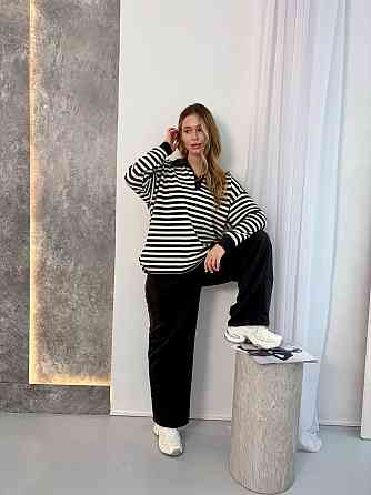 Женский стильный повседневный костюм поло на пуговицах, брюки палаццо тринитка. Графит Одесса