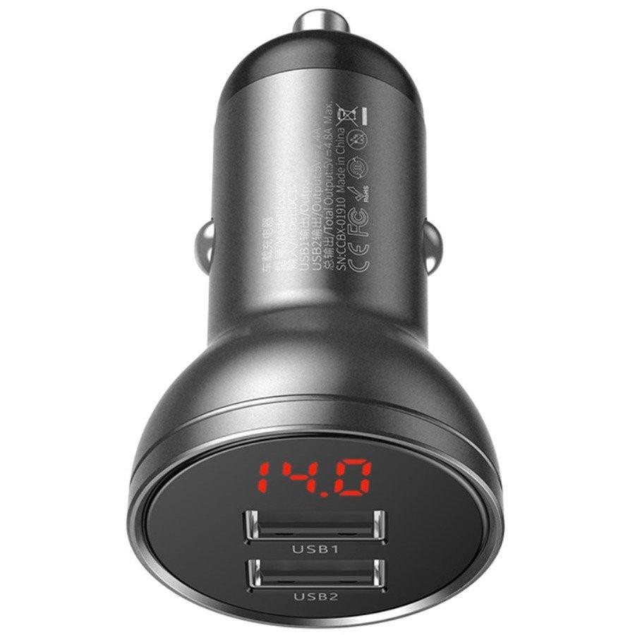 Автомобільний зарядний пристрій Baseus Digital Display Dual USB 4.8A Car Charger 24W Grey Київ - фото 15