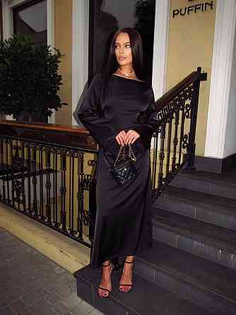 Жіноча стильна довга елегантна сукня дабл шовк Чорний, 46/48 Одеса