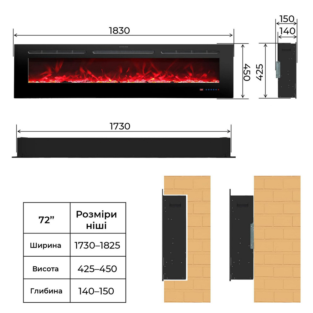 Електрокамін з обігрівом Royal Galaxy 72 RS зі звуком, розсипними дровами, кристалами, кольорами пол Львів - фото 3